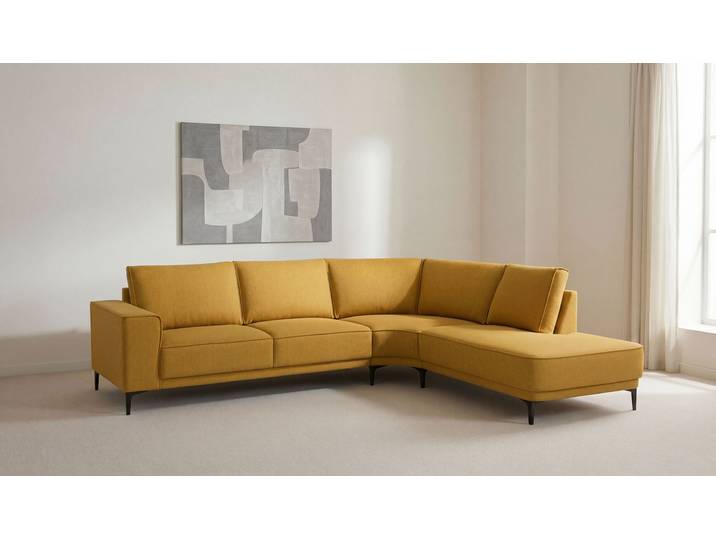 Ecksofa GOODPRODUCT Casina , gelb (mustard), B:287cm H:85cm T:239cm, 100% Polyester, Sofas, Ecksofa, mit abgerundeter Ottomane, in einem weichen Chenille-Stoff
