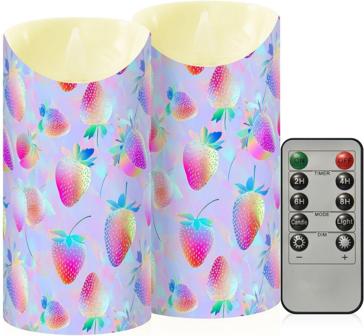 Set van 2 LED Kaarsen met Hologram Aardbei Neon Decoratieve Verlichting in Waterdicht Ontwerp