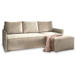 ECKSOFA PERUSI Beige Kordstoff mit Schlaffunktion