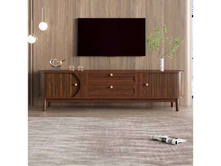 Meuble TV - SENVIRO lamelles élégantes rangements 170x46x39cm walnut