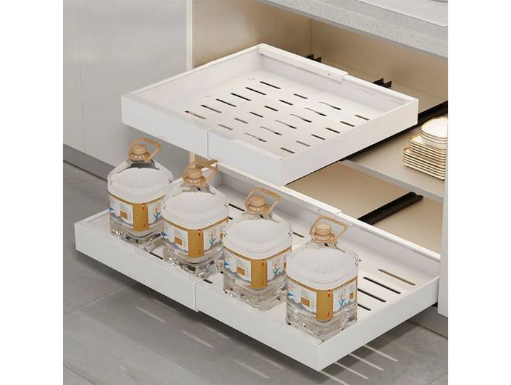 Tiroir telescopique pour meuble de cuisine Extensible Tiroir Coulissant Cuisine pour Placard de Cuisine 43.5-68cm L BLANC