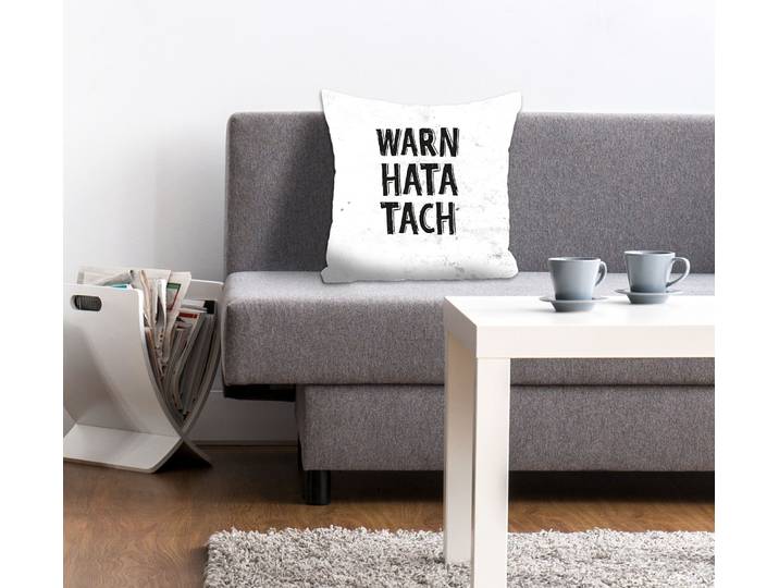 Dekokissen QUEENCE WARN HATA TACH , schwarz (schwarz, weiß, bedruckt), B:40cm L:40cm, Polyester, Dekokissen_Sitzkissen_Kissenhüllen, Dekokissen, Kissenhülle,Warn hata tach,Spruch,Weiß,Lustig,Norddeutsch
