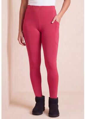 Plus Size Women's Side Pocket Essential Legging by Roaman's in Classic Red (Size 14/16)