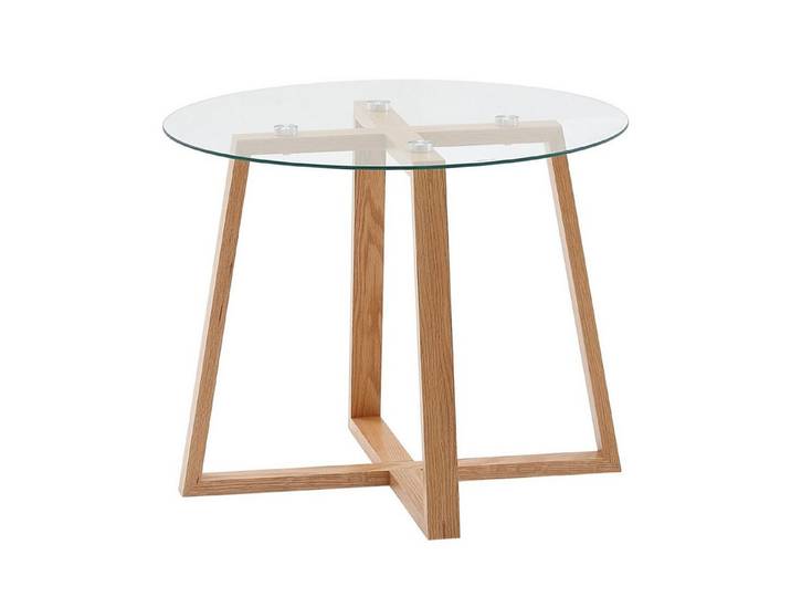 möbelando Couchtisch Couchtisch 58x58x47 cm Sofatisch Eiche Massivholz / Glas Rund, Design, 58 cm (L)