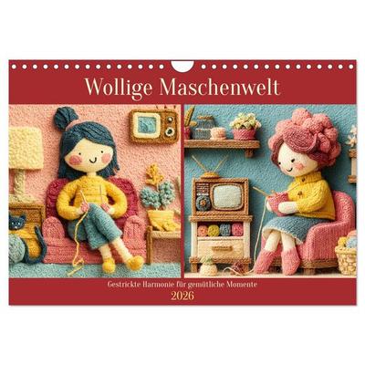 Wollige Maschenwelt. Gestrickte Harmonie für gemütliche Momente (Wandkalender 2026 DIN A4 quer), CALVENDO Monatskalender