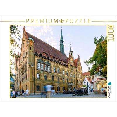 CALVENDO Puzzle Ulmer Rathaus und Marktplatz am Abend | 1000 Teile Lege-Größe 64x48cm Foto-Puzzle für glückliche Stunden