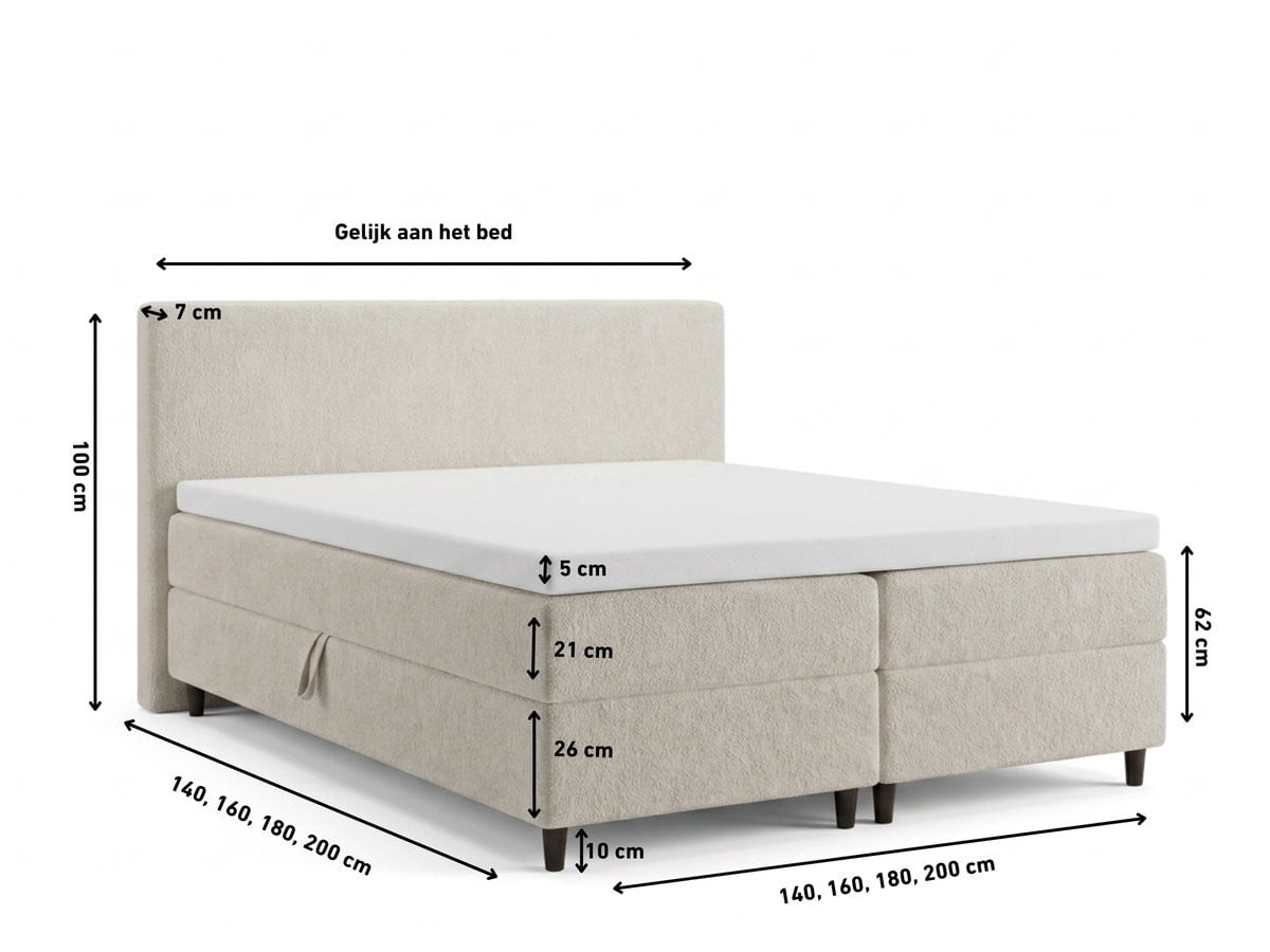 Eefje Opberg Boxspring met Teddy stof - Beige - 180 x 200 cm