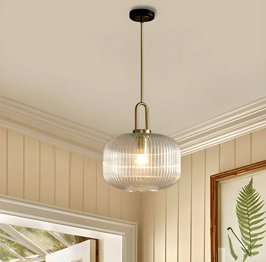 Fairmont Park Ribbed Clear Glass Ceiling Light-Kitchen Island Light Fixture Clear