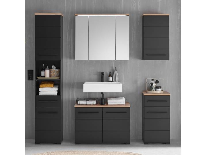 Badezimmerset I 5-teilig 156 x 30cm Schwarz/Schwarz