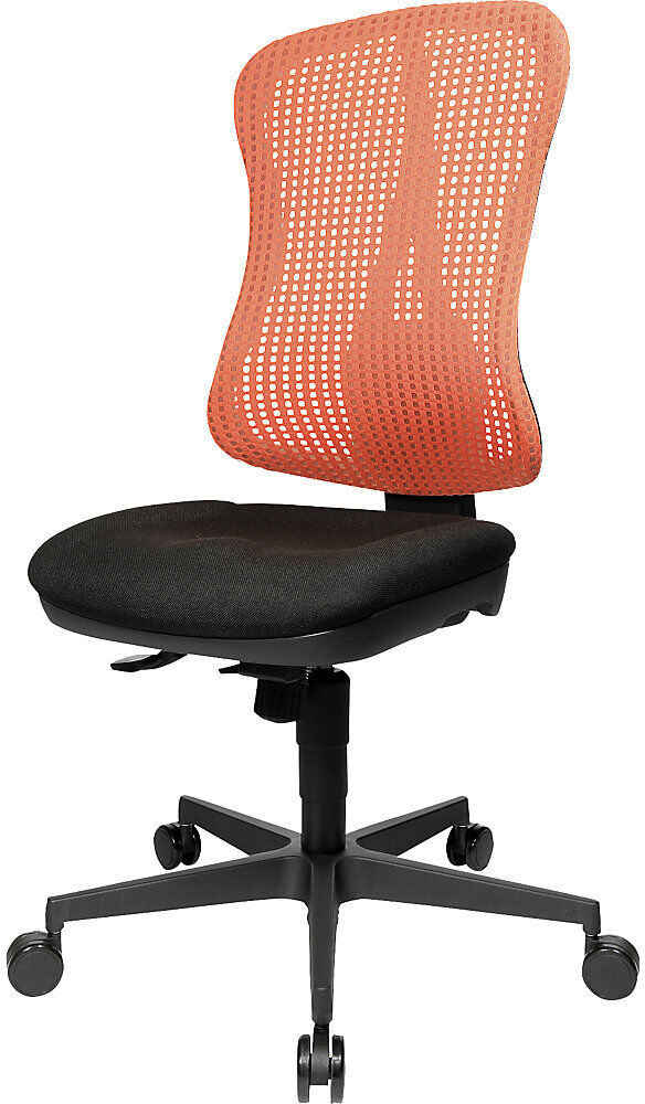 Bürostuhl, Muldensitz, ohne Armlehnen, Sitz schwarz, Netz-Rücken rot Topstar