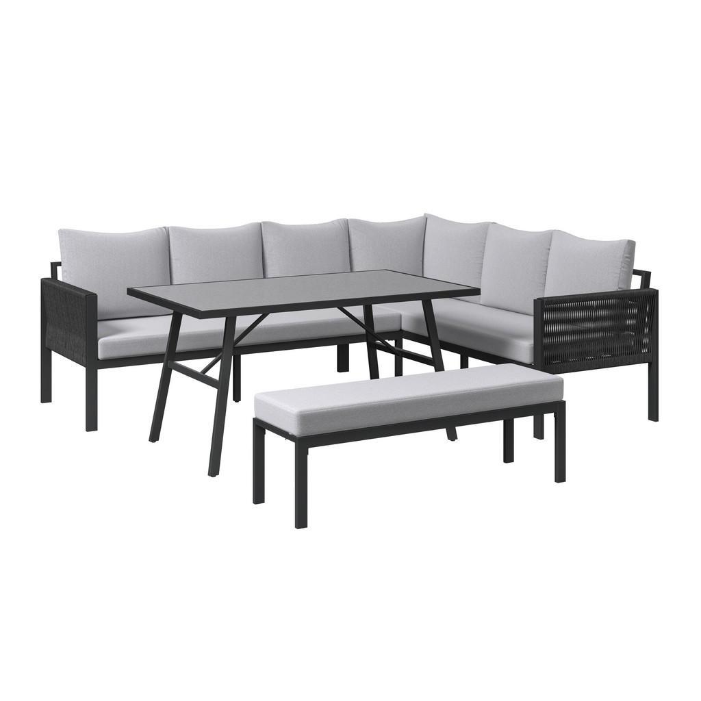 Ambia Garden Dining-Loungeset , Anthrazit, Grauweiss , Metall, Kunststoff, Textil , 4-teilig , Füllung: Kaltschaum,Kaltschaum , 240x185 cm , Gartenmöbel, Gartengarnituren, Gartenmöbel-Set