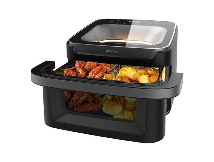 Cecotec Air Fryer Cecofry Advance 10000 Full Vision, Temperatur 40-200 °C Air Fryer 10000 Full Vision, 2200 W, Trennwand, 12 Menüs, Frontfenster, Pizza - Bügeleisen, Kaltgriff, Farbdisplay