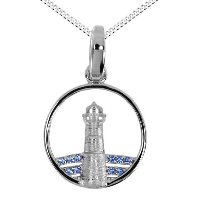 Kette mit Anhänger OSTSEE-SCHMUCK "- Leuchtturm 15 mm - Silber 925/000 - Zirkonia" Gr. 40, silber (silber 925, silberfarben, weiß), Schmuck_Sets, Damen, 40, Silber 925 (Sterlingsilber)