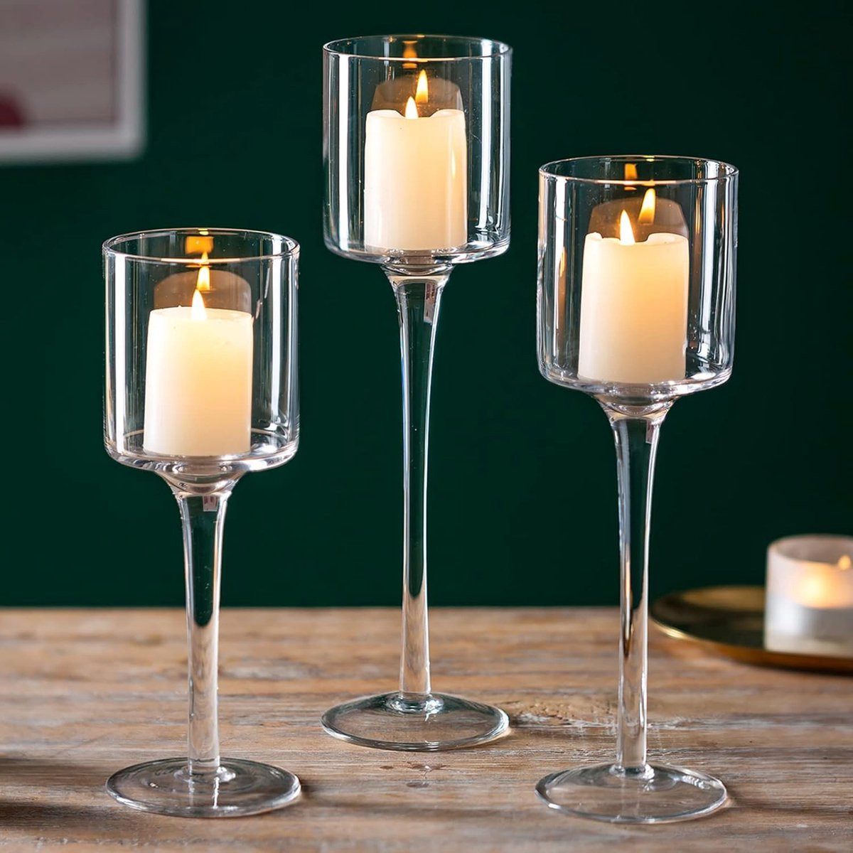Set van 3 elegante glazen theelichthouders voor decoratie van de eettafel, badkamer of feestelijke gelegenheden