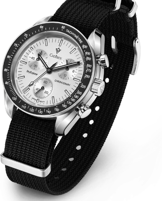 Friendly Fresh Finds Mens Luxury Quartz Chronograph Wristwatch With Coated Crystal And Canvas Band white