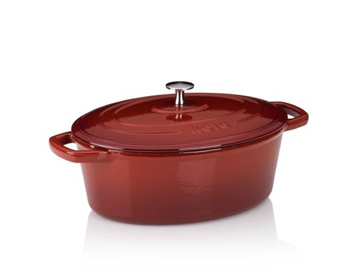 kela Bräter Gusseisen oval, 4l, Calido, Gussbräter mit Deckel, rot