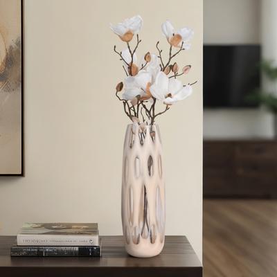 Sagebrook Home Decorative Vase - Tan Glass Elongated Oval Chiseled, 12 in.