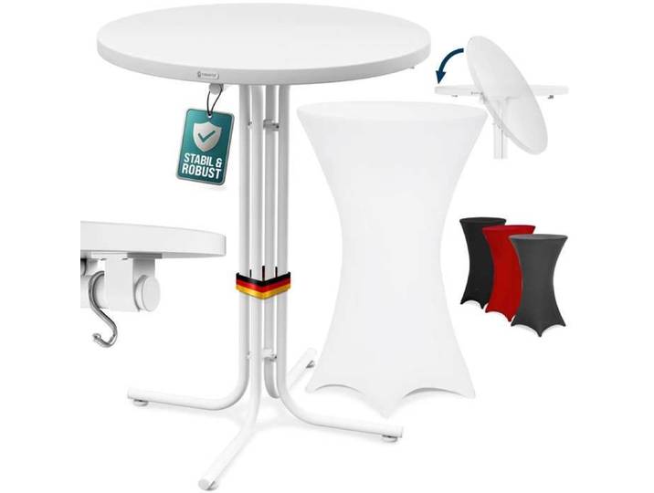 CASARIA® Table haute pliable blanche avec housse blanche mange debout 110 cm bar bistrot jardin 2 crochets inclus