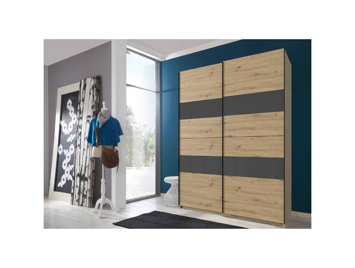 Schwebetürenschrank Altona I 135cm Braun/Plankeneiche Dekor/Glas Grau