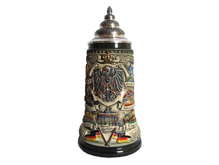 KING Bierkrug Deutschland Panorama, rustikal, bunt, mit Zinnspitzdeckel, 1 Liter Bierseidel