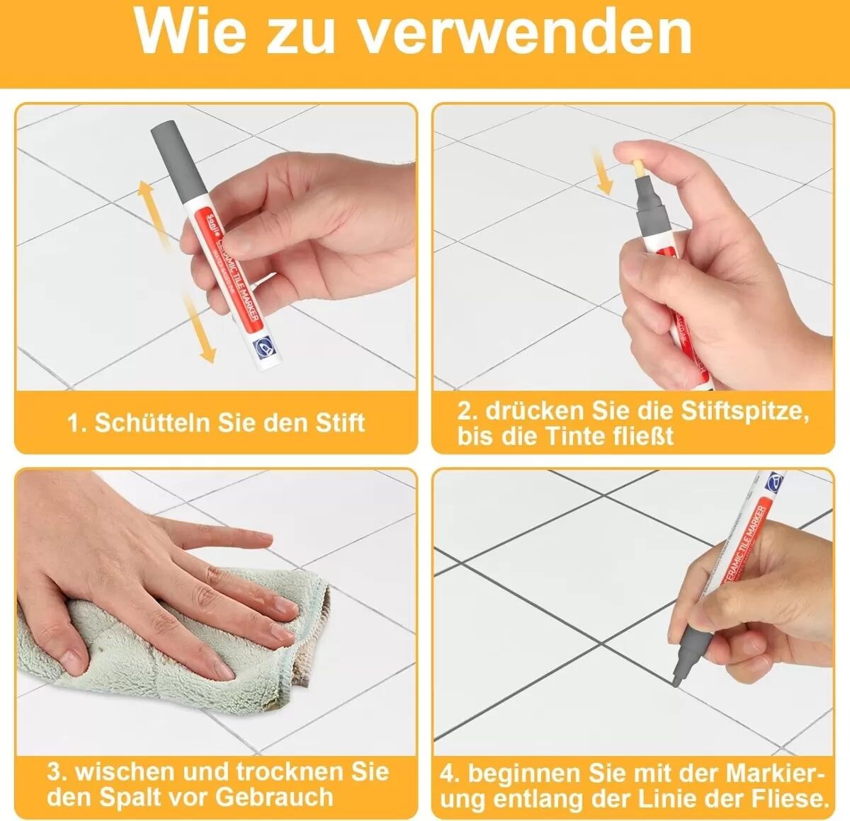 INF Fugenstift-Set: 12 wasserbasierte Stifte für frische Fugen, mehr Volumen zum gleichen Preis Grau