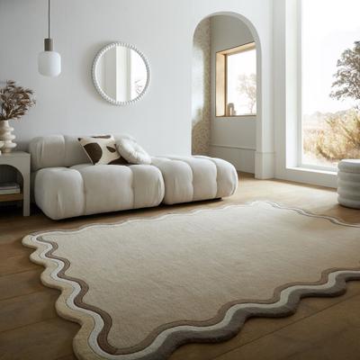 Wollteppich FLAIR RUGS "LEO SCALLOP BORDER", beige (natur), B:160cm H:8mm L:230cm, Wolle, Teppiche, Wolle Border Teppich, mit Muschelsaumkante