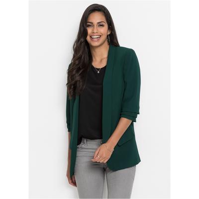 Longblazer BONPRIX, Damen, Gr. 50, grün (tiefgrün), Obermaterial: 96% Polyester, 4% Elasthan. Futter: 100% Polyester, festlich, tailliert Po-bedeckend, Blazer Longblazer, festlicher Stil, taillierte Passform, aus Polyester und Elasthan