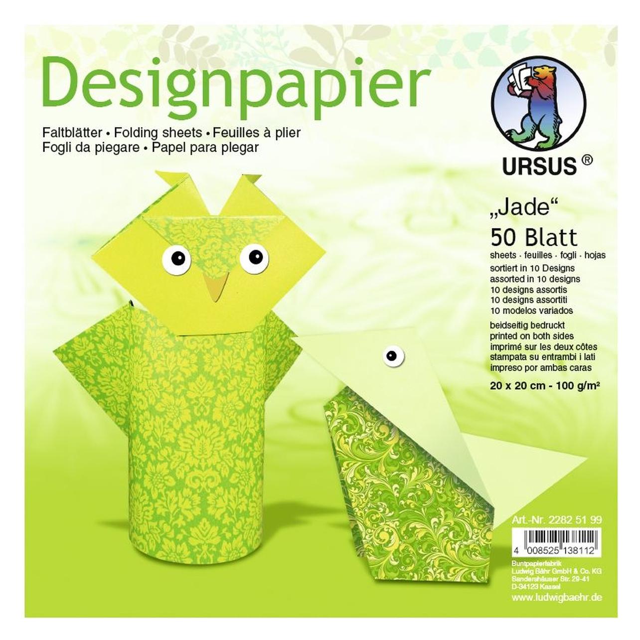 Ursus Desinpapier Faltblätter 'Jade' 100g/qm 20x20cm VE=50 Blatt sortiert 10 Designs (100 g/m², 50x) (22825199)