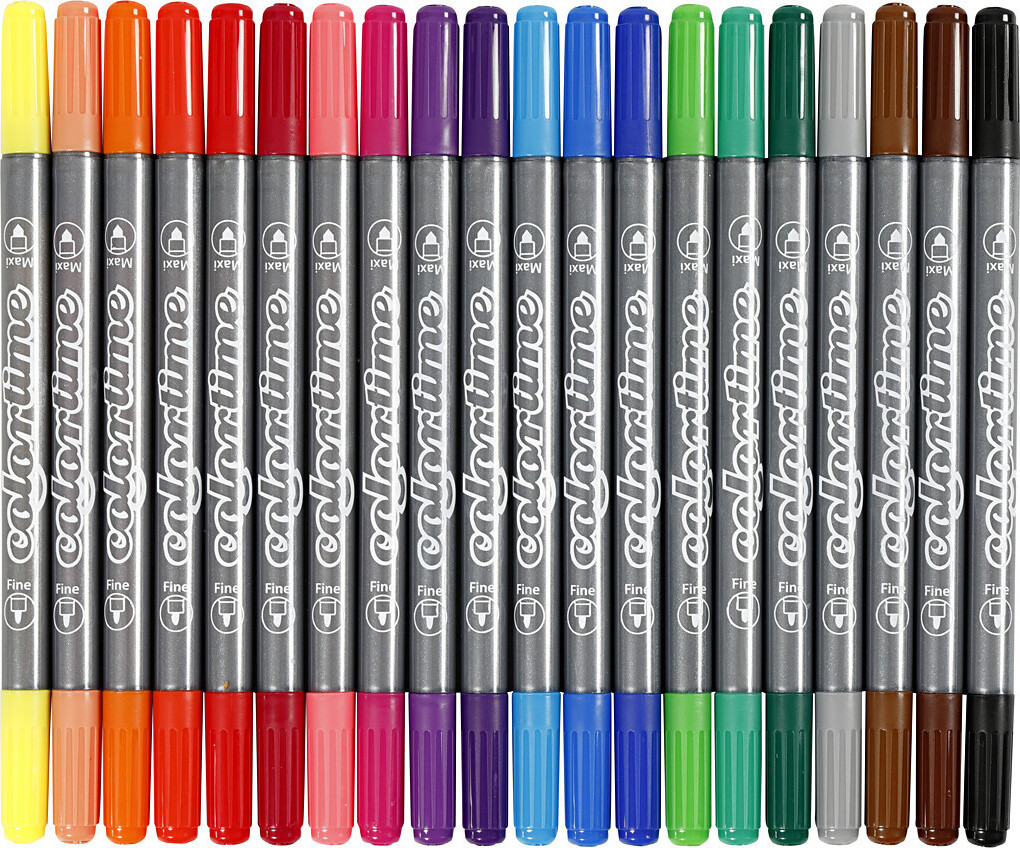 Colortime dubbele viltstiften met 20 kleuren en lijndikte 2,3 + 3,6 mm van Creativ Company