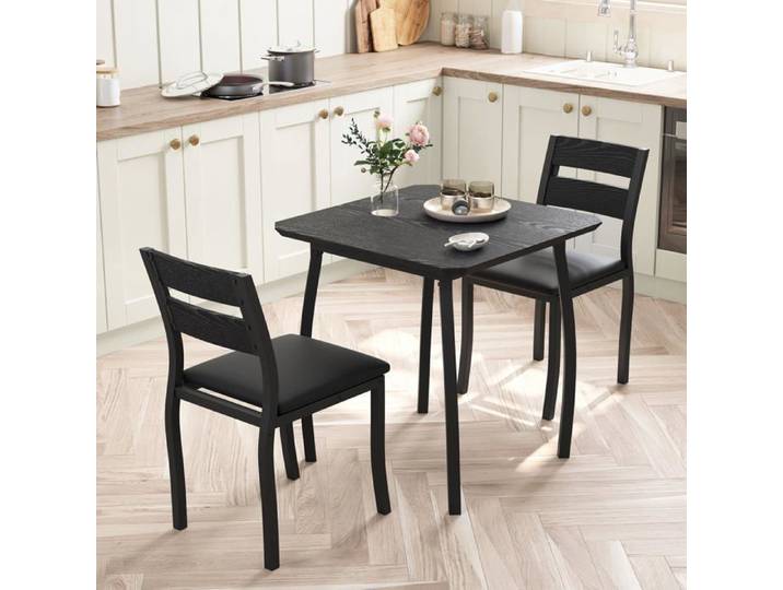 Ensemble table à manger rétro - LUNSY - 73 7x73 7x76 cm - Noir - 1 table et 2 chaises - Style grange rétro