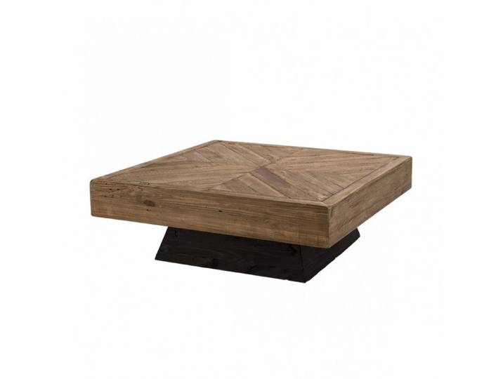 MACABANE ANDRIAN - Table basse carrée marron 99.5x99.5cm bois Pin recyclé piètement noir