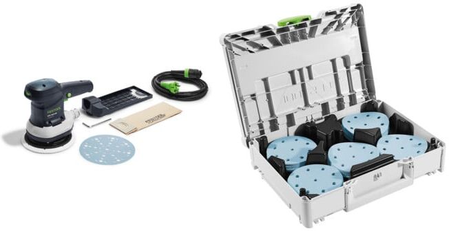 Set Festool Exzenterschleifer ETS 150/5 EQ + Schleifmittel-Systainer³ SYS-STF D125 GR-Set Granat