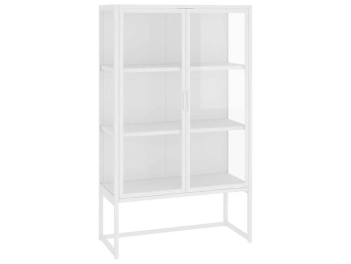 Makastle Highboard Weiß 80x35x135 cm Stahl und Gehärtetes Glas mit 2 Glastüren und Verstellbaren Einlegeböden