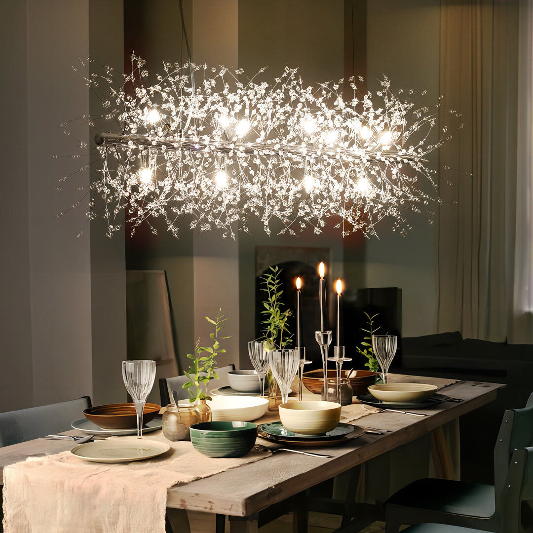 Etta Avenue Dandelion 12-Light Starburst Ceiling Lighting Kitchen Island Crystal Firework Chandelier Chrome 40cm H X 92cm W X 40cm D