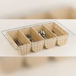 APS Besteckständer/ Besteckbehälter, GN 1/1, Rattanstoff, 53 x 32,5 x 10 cm, vier Kammern, beige