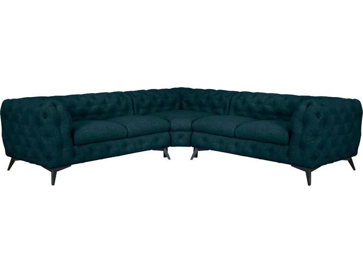 Ecksofa, Struktur (100% Polyester), Petrol, 264×264×75 cm, Wellenunterfederung, Chesterfield-Optik, Leonique