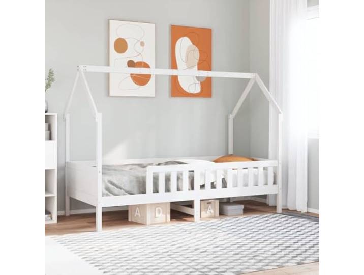 RJPLMFV Bettgestell für Kinder, Haus, Kiefer, mit Barrieren Ohne Matratze, Lattenrost inklusive, Aufbewahrung unter dem Bett, offenes Dach, DIY