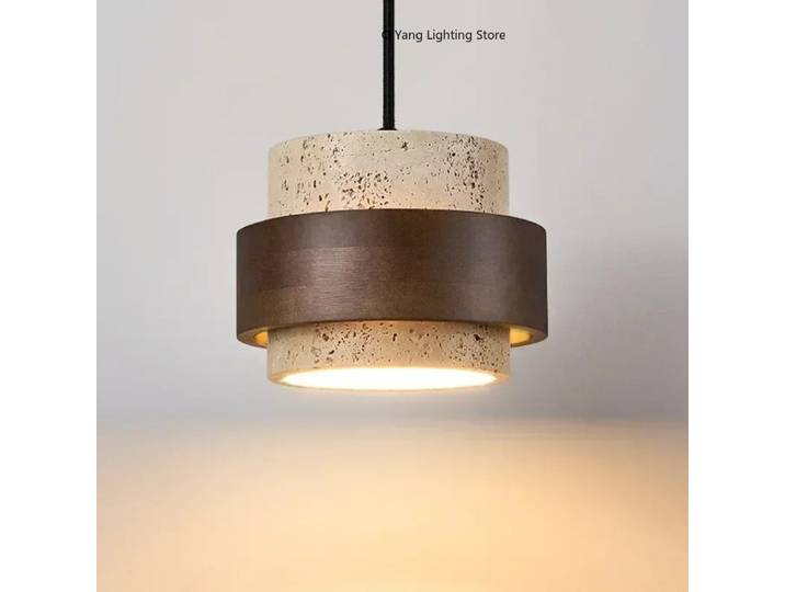 17 cm noyer bois jaune grotte pierre décorée petit rétro Wabi Sabi Style chez l'habitant Restaurant chambre suspension