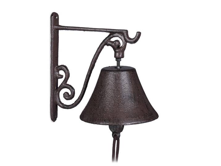 Relaxdays Türglocke Braun Gusseisen antik 13 cm, Metall, 11x13x15 cm, Dekoration, Gartendeko