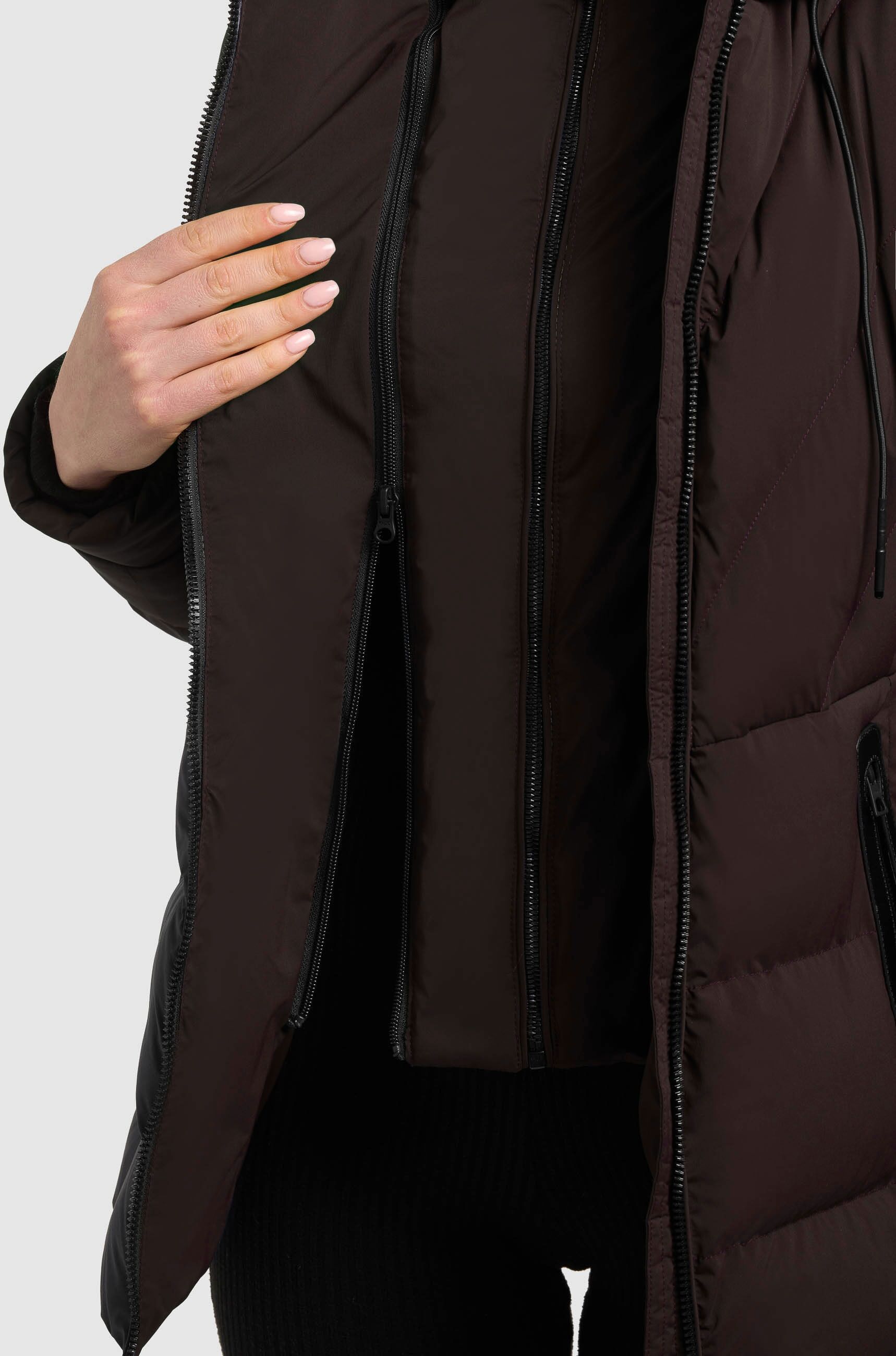 Steppjacke KHUJO "RABB2", Damen, Gr. M, braun (chocolate chip), Web, Obermaterial: 100% Polyester. Futter: 100% Nylon. Wattierung: 100% Polyester, unifarben, hüftbedeckend, elastischer Bund, Jacken Steppjacke, Applikationen aus Kunstleder chocolate chip M