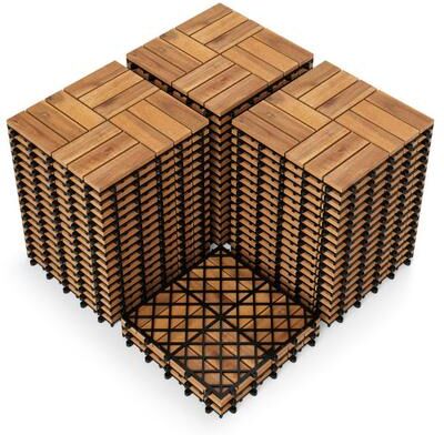 Costway 12 x 12 Inch 54 Pieces Acacia Wood Interlocking Deck Tiles with Waterproof Design-Natural