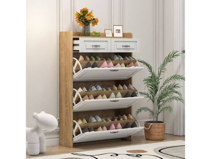 Meuble à Chaussures Rotatif 3 Étages - Blanc - Meuble Entrée Haut de Gamme - 125x80x23.5cm - Anti-Basculement