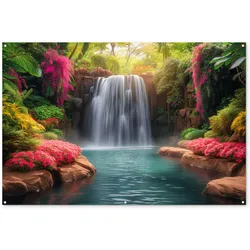 GARTENPOSTER Wasserfall - Natur - Pflanzen - Dschungel - Wasser Poster für draußen 180x120 cm