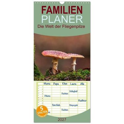 Familienplaner 2027 - Die Welt der Fliegenpilze mit 5 Spalten (Wandkalender, 21 x 45 cm) CALVENDO
