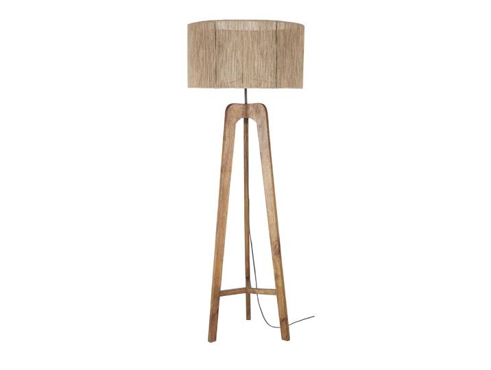 Lampadaire en bois de manguier et abat-jour en fil de jute, H154 cm