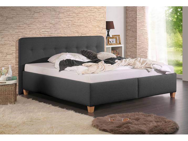 Polsterbett, Grau, 213x207 cm, Struktur Fein (100% Polyester), Mit Bettkasten, Modern, Maintal