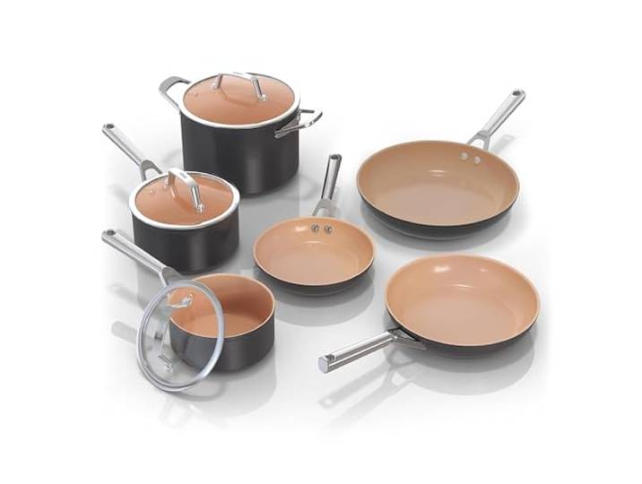 Ninja CW99009 Topf- und Pfannenset, antihaftbeschichtet, verlängerte Lebensdauer, Premium-Keramik-Kochgeschirr-Set, 9-teilig, antihaftbeschichtet, PTFE-frei, ofenfest bis 287 °C, induktionsgeeignet, 3