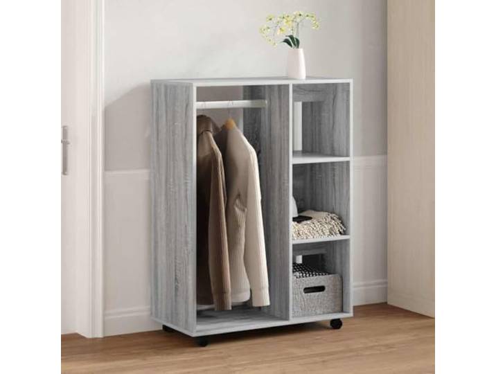 KFPOERTFGD Kleiderschrank Rollbar, Holzwerkstoff Schrank 80x40x110 cm Grau Großes offenes Fach, 3 seitliche Regalböden, Einfache Mobilität