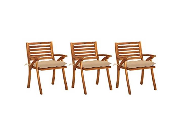 GHVBNMF Garten Essstühle 3er Set mit Kissen Akazie Massivholz Balkon Wetterfeste Armlehnenstühle aus echtem Akazienholz mit weichen Auflagen für gemütliche Stunden auf Terrasse und Balkon.