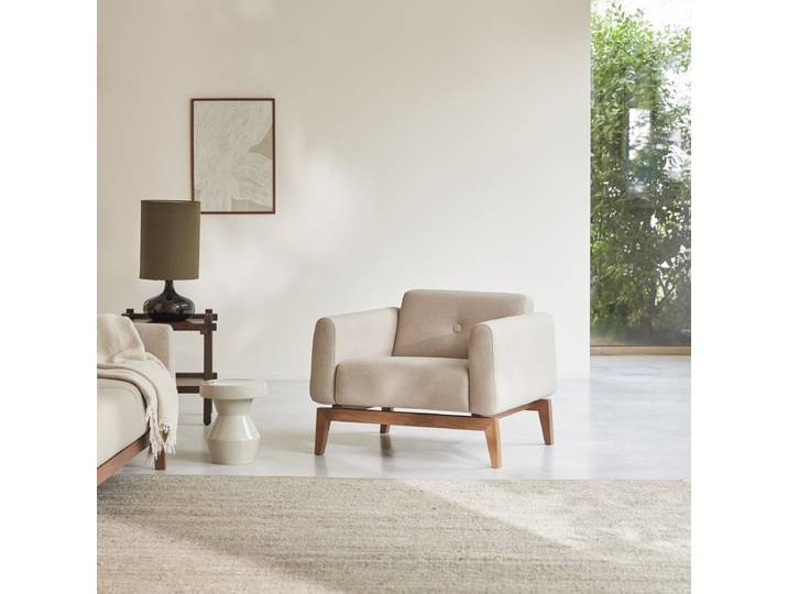 Sessel mit massivem Eichenholzgestell und ecrufarbenem Stoffbezug Bjorn - Beige - Fabric